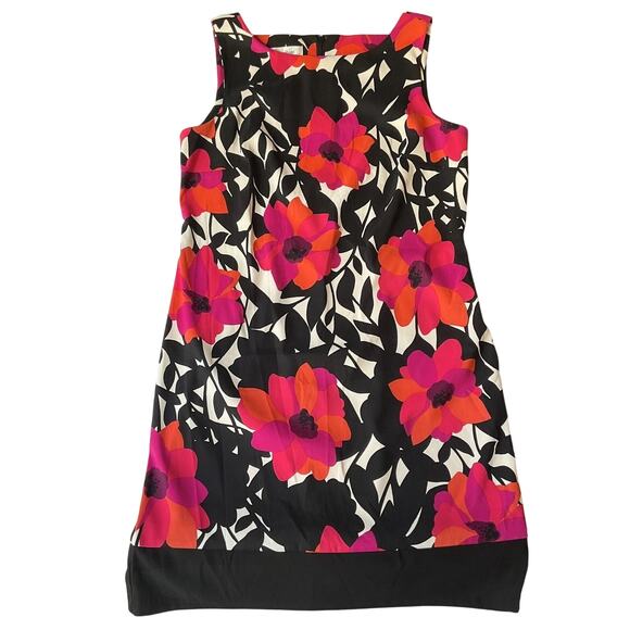 Dressbarn Women Dress 10 Black Pink Floral Sheath Sleeveless Knee Length - Picture 1 of 9